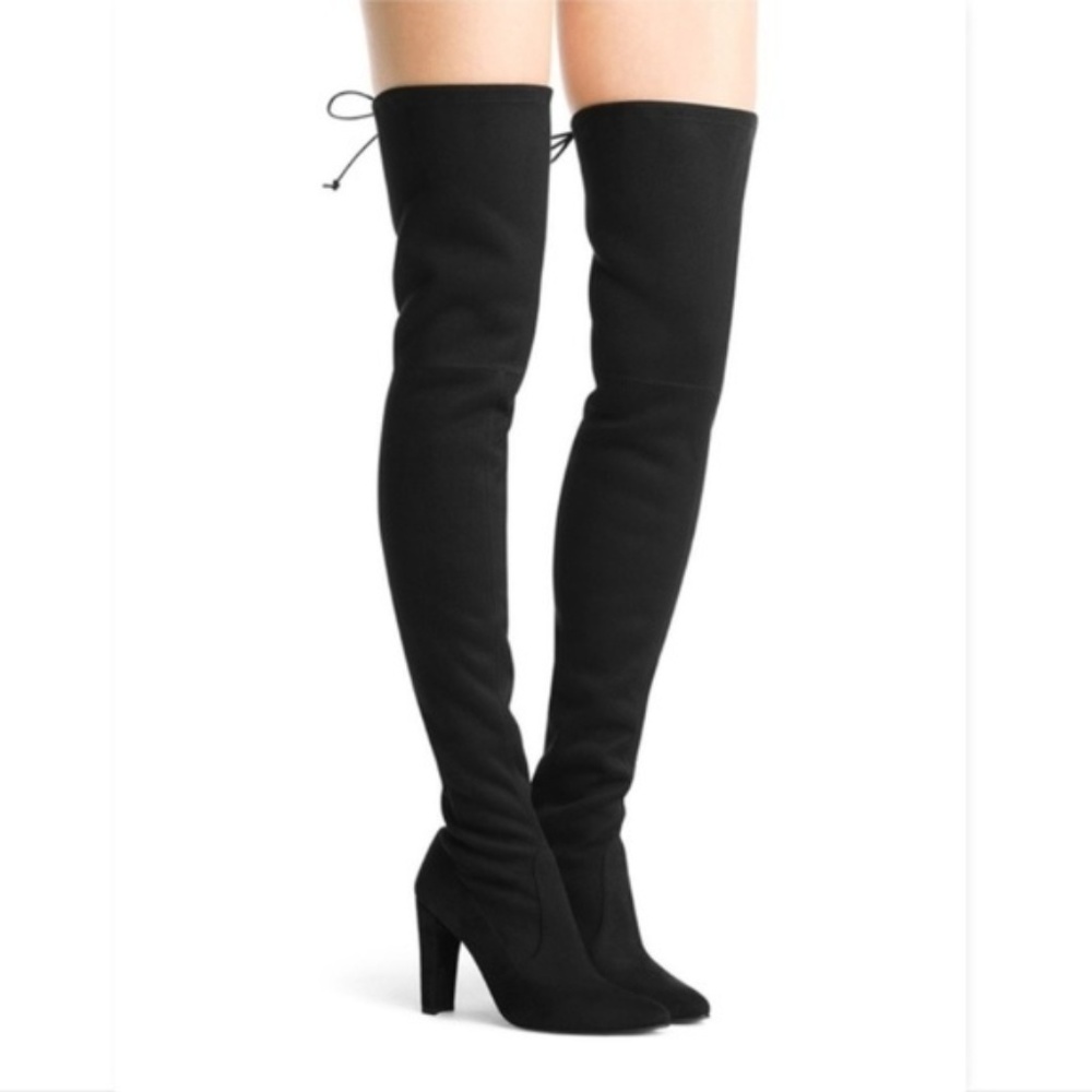 New STUART WEITZMAN Black Stretch Suede High Heel Over The Knee Boots 8.5